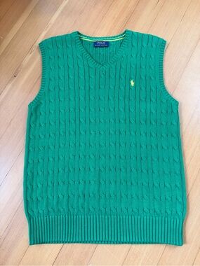 Polo by Ralph Lauren Green Cable-Knit V-Neck Sweater Vest